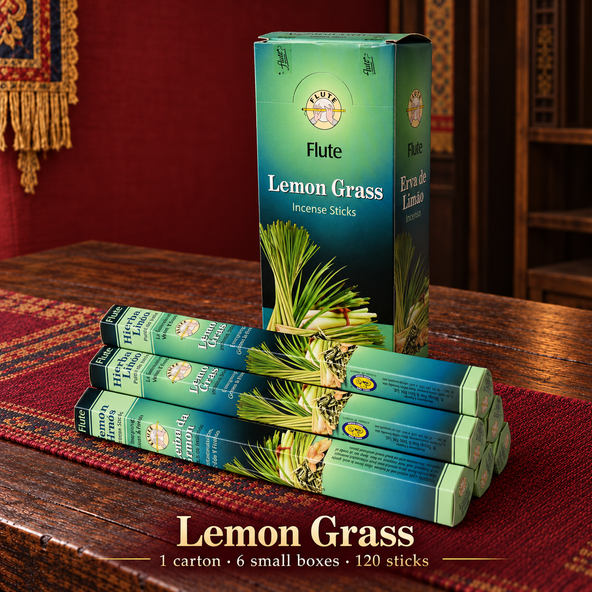 Flute Lemon Grass — carton of 6 small boxes / 120 sticks