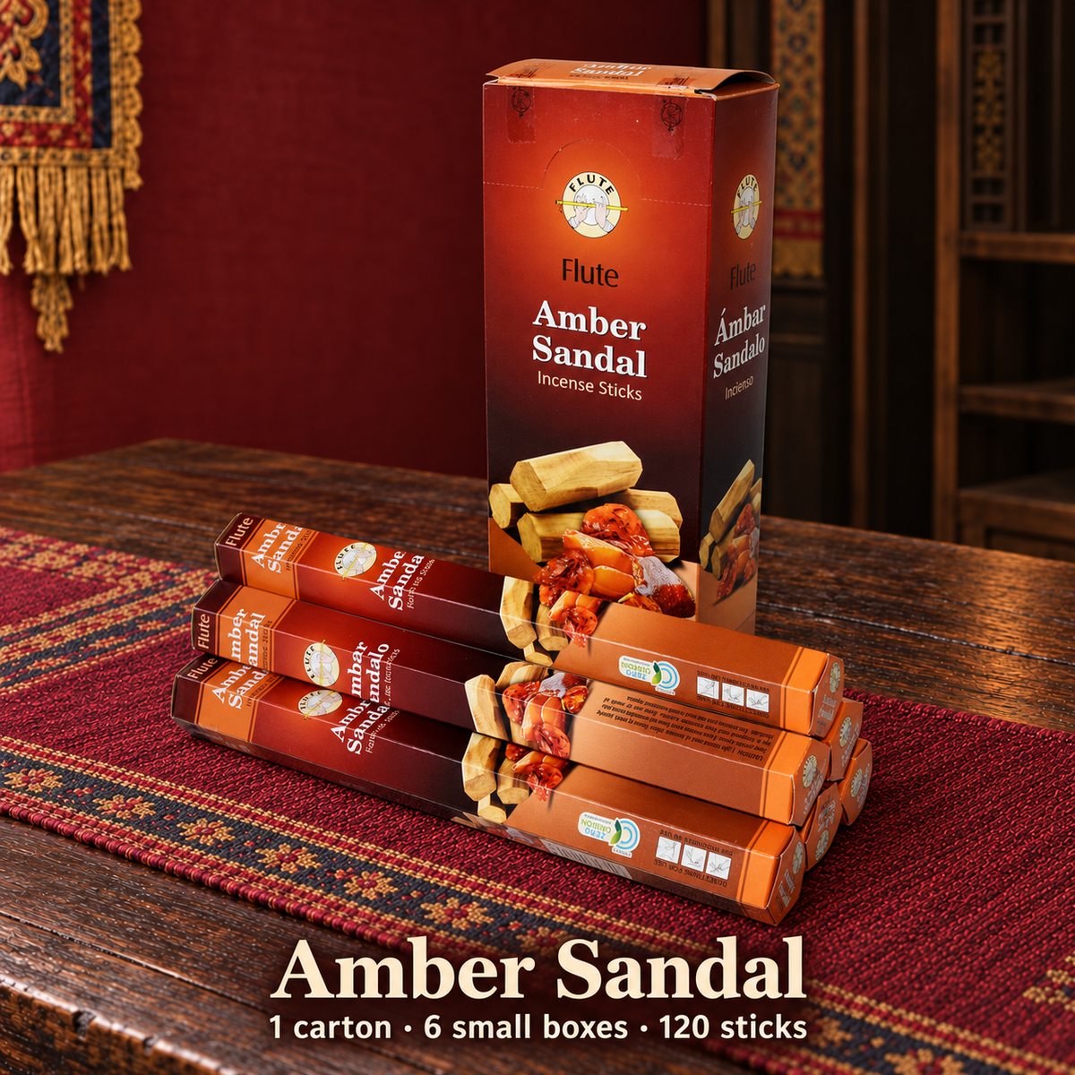 Flute Amber Sandal — carton of 6 small boxes / 120 sticks