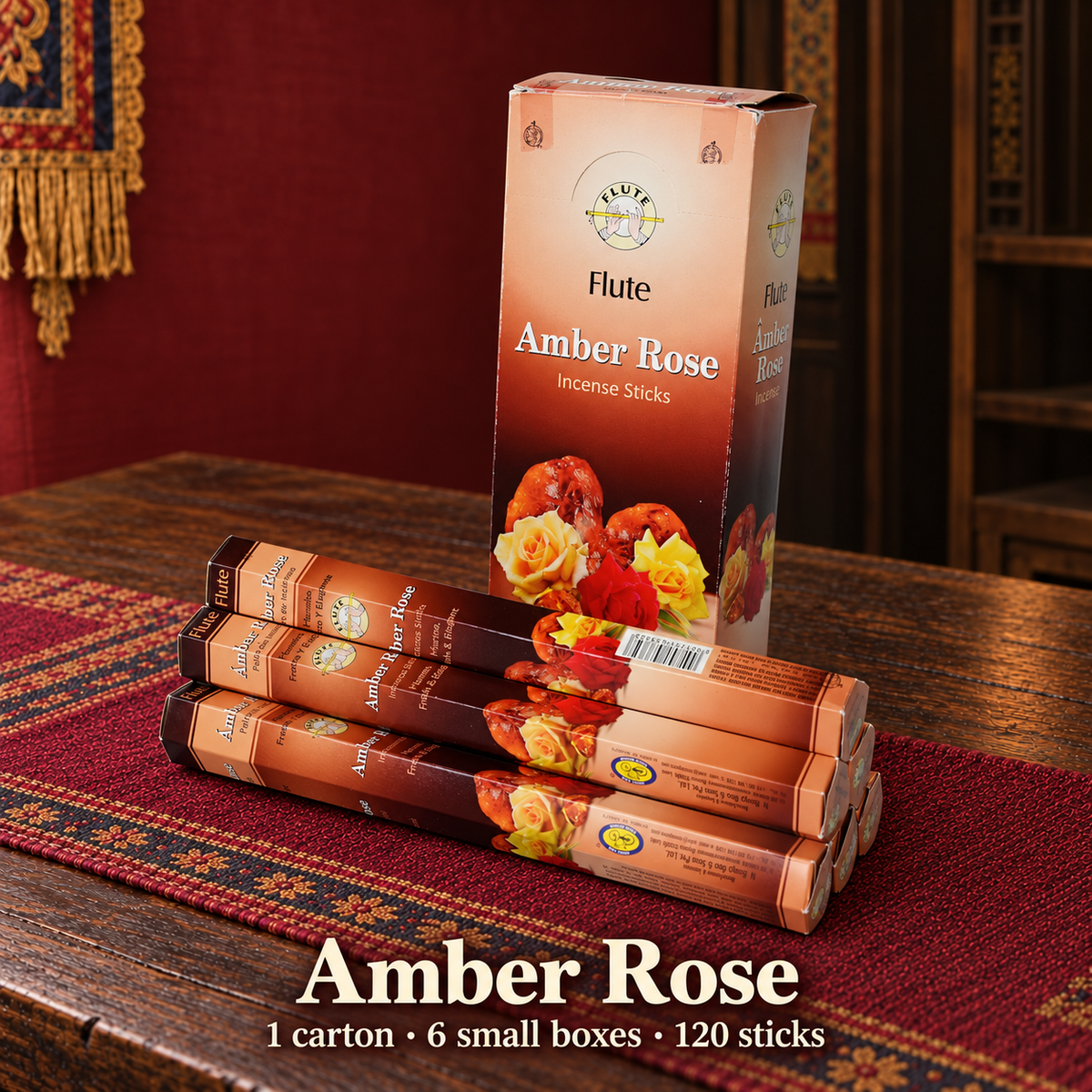 Flute Amber Rose — carton of 6 small boxes / 120 sticks