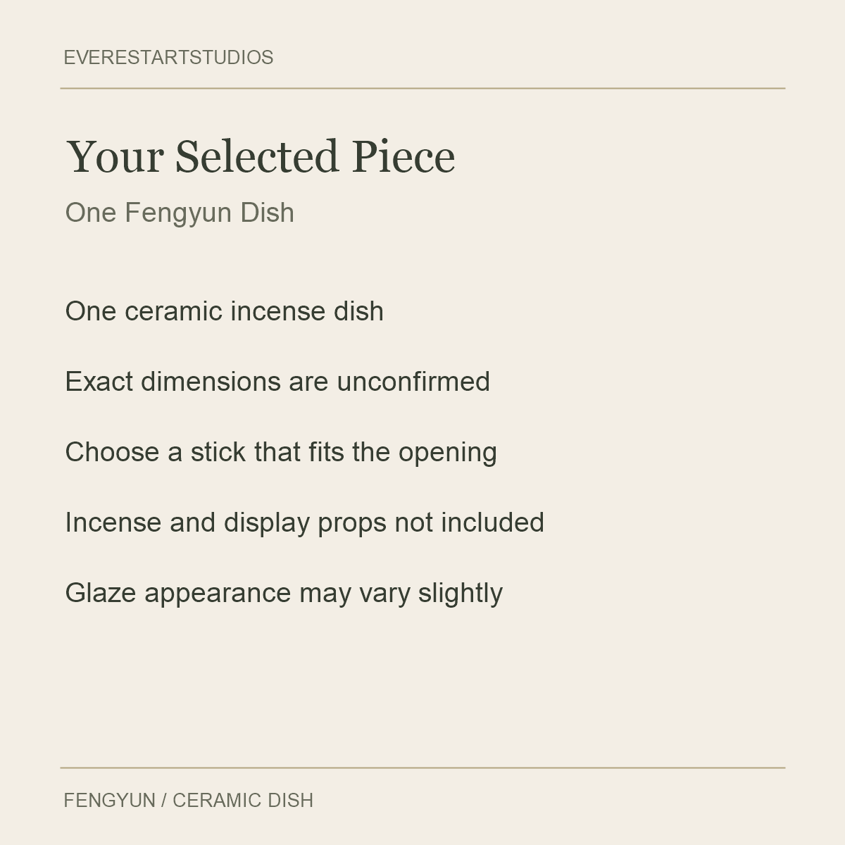 Fengyun Ceramic Incense Dish — Your Selected Piece