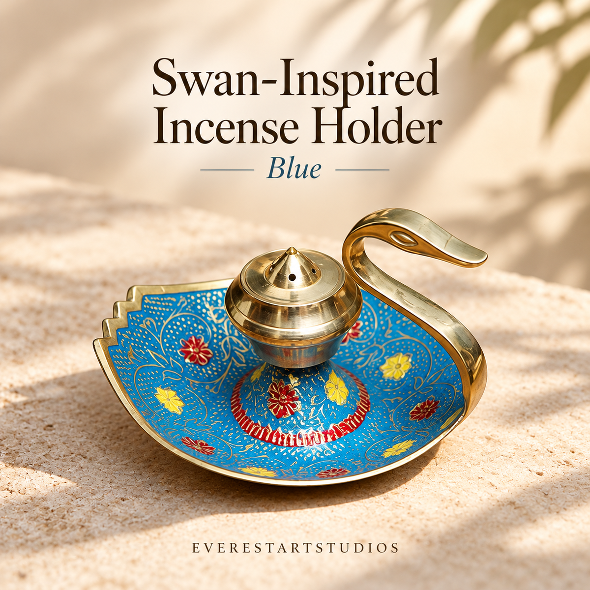Swan-inspired incense holder, Blue finish, holder only