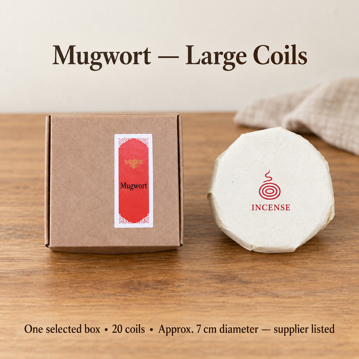 Mugwort Large20coil selected box; closed outer and paper wrapped inner shown