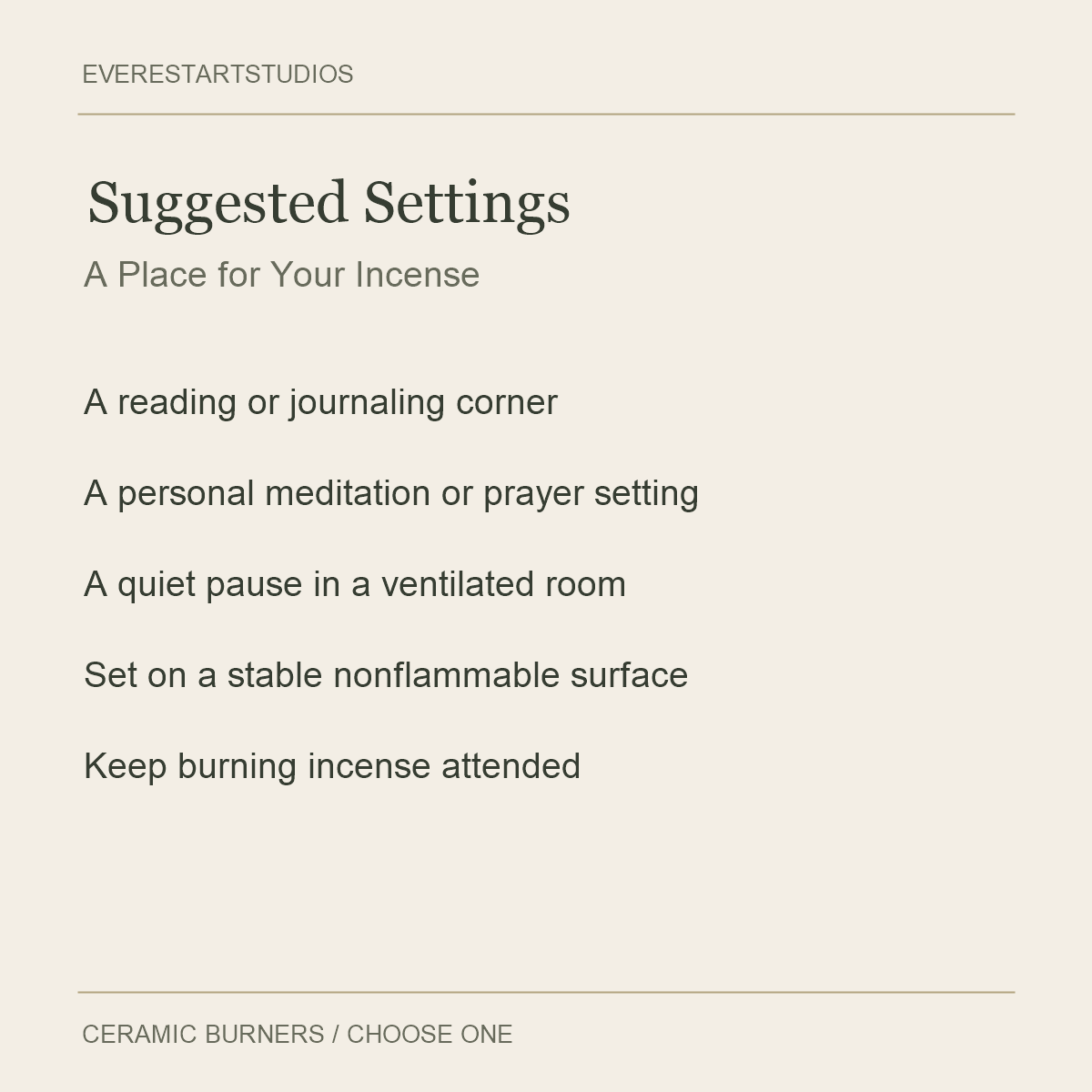 Lidded Ceramic Incense Burners — Suggested Settings