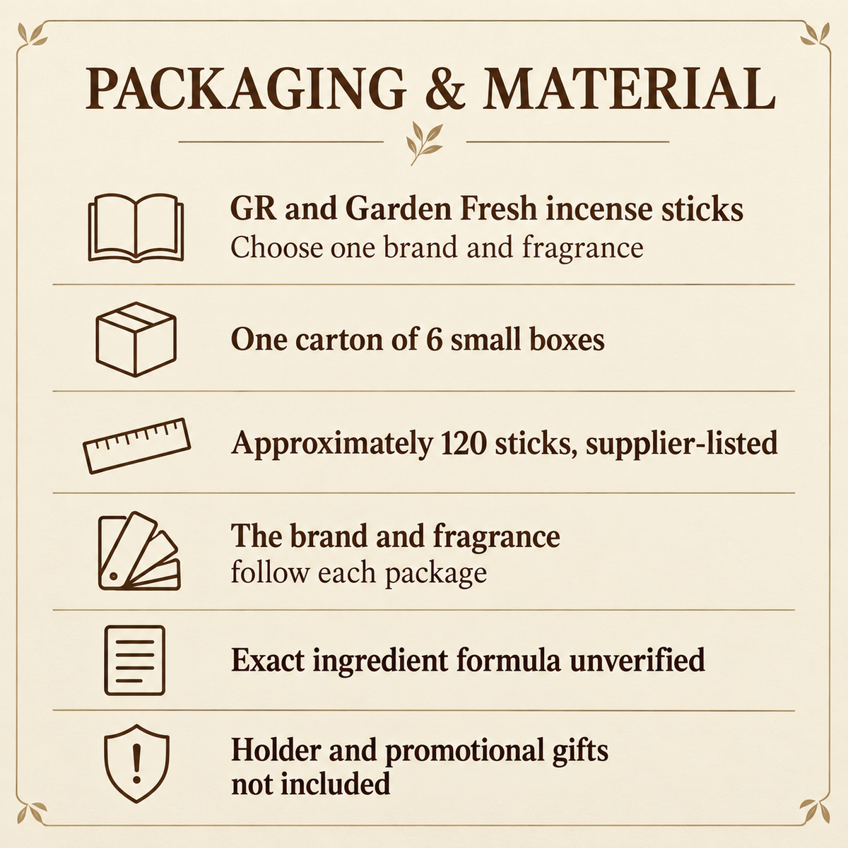 GR & Garden Fresh Incense Sticks — Six-Box Fragrance Cartons — pack