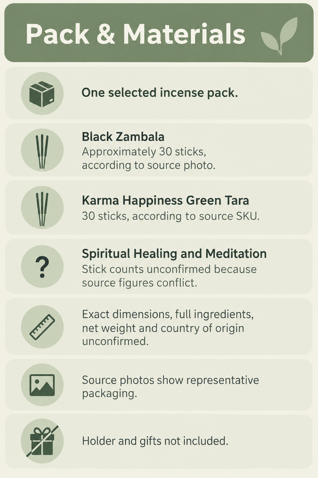 Tibetan incense Spec information