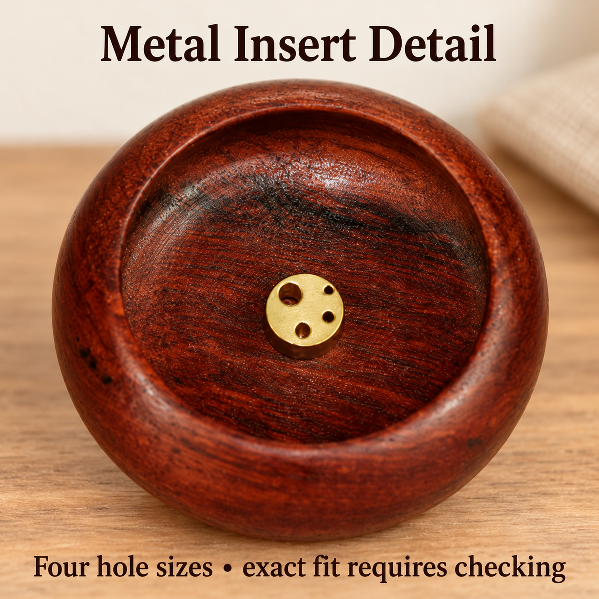 Original four-hole metal insert within mini wooden holder