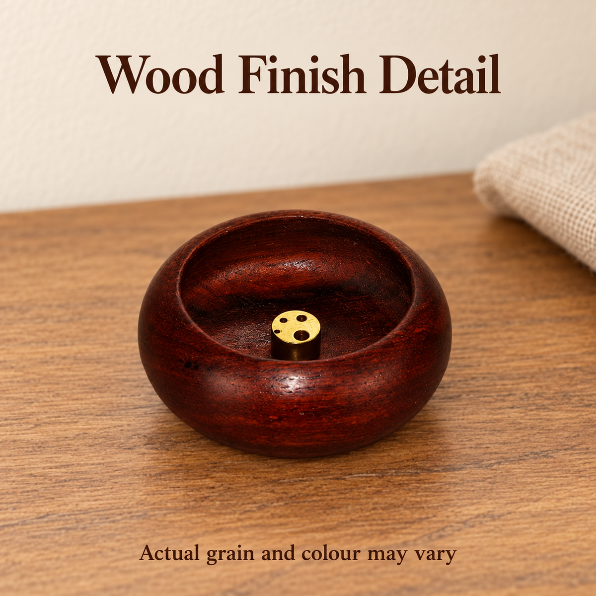 Actual mini holder wood grain and bowl rim detail
