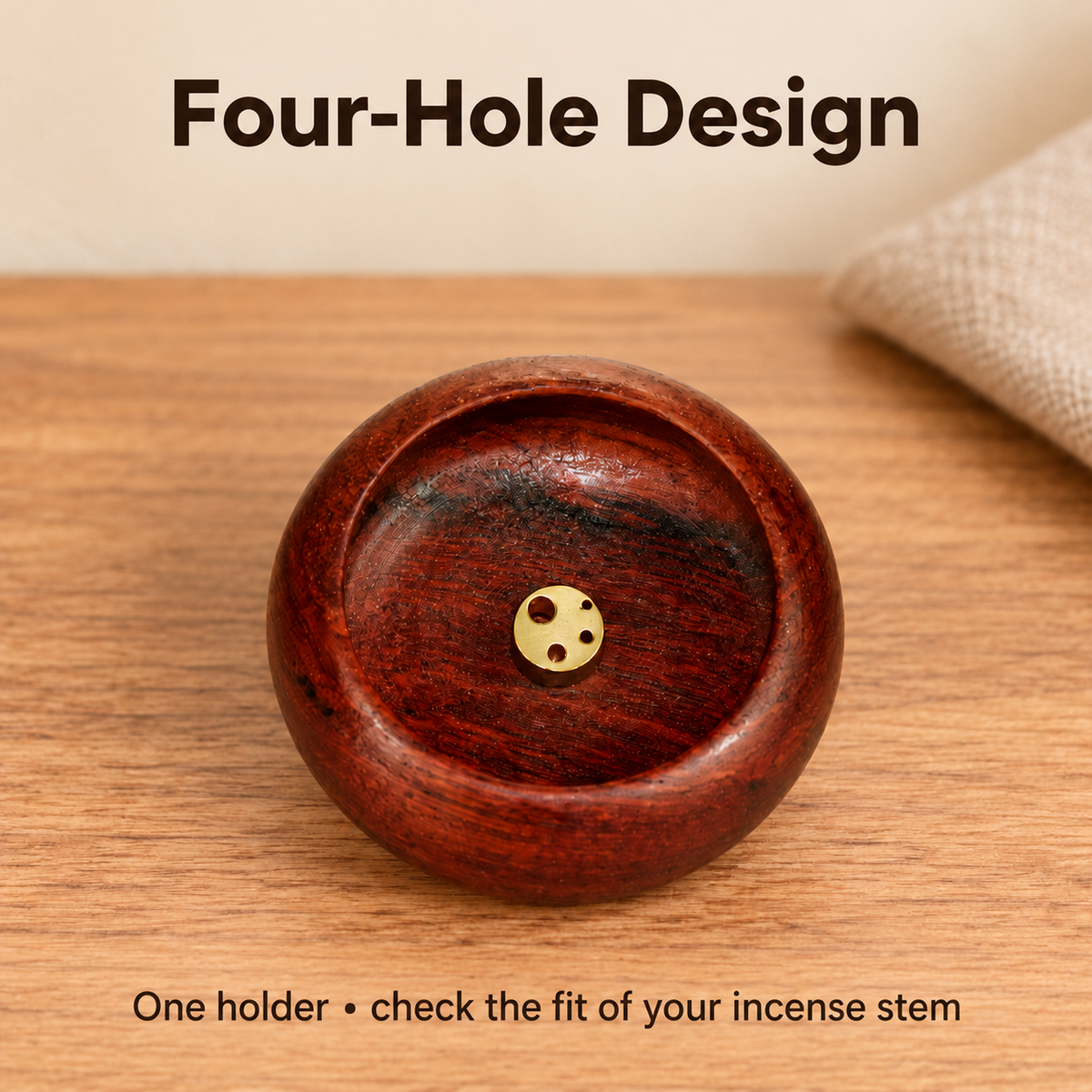 Mini wood incense holder four-hole design