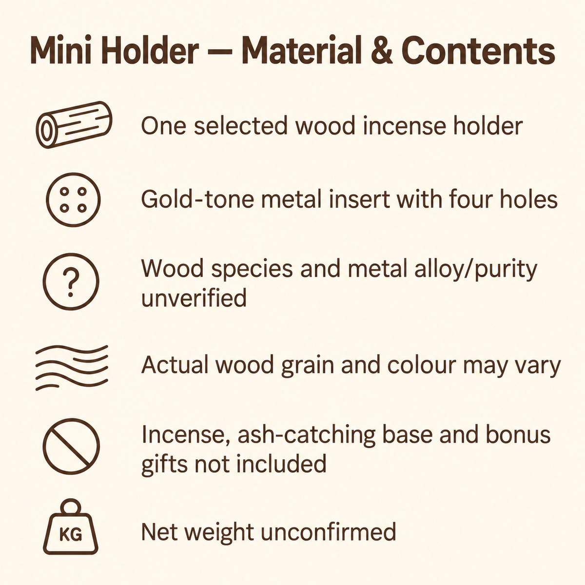 Mini four-hole holder material and contents guide