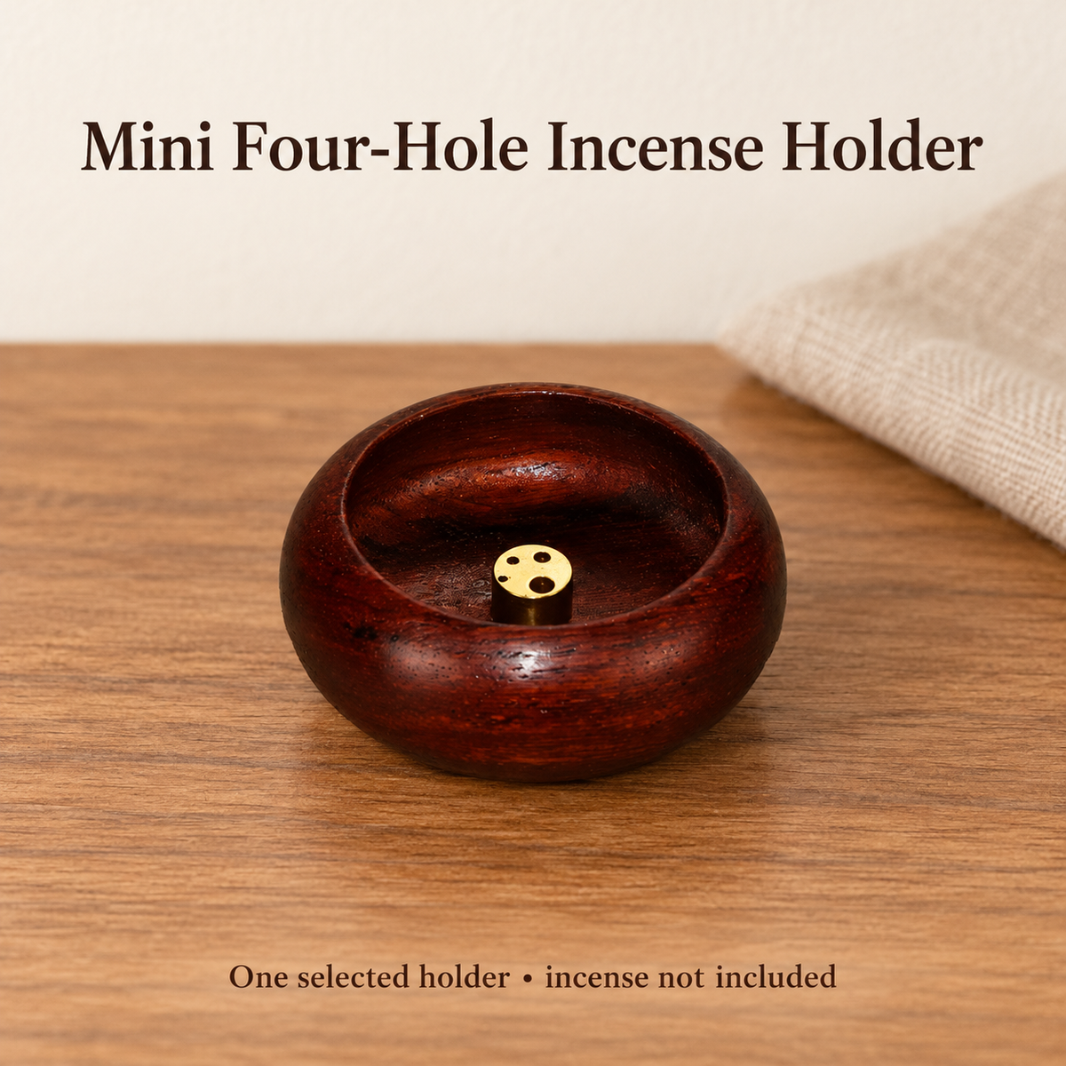 One mini wood holder with original four-hole gold-tone metal insert