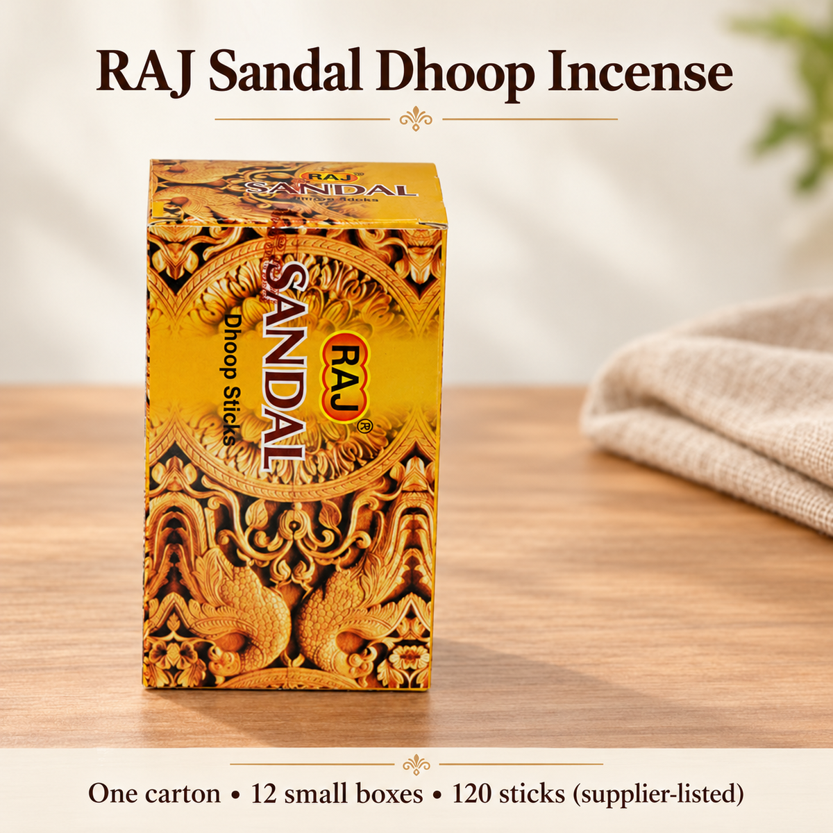 RAJ Sandal Dhoop Incense — Carton of 12 Small Boxes — main-4