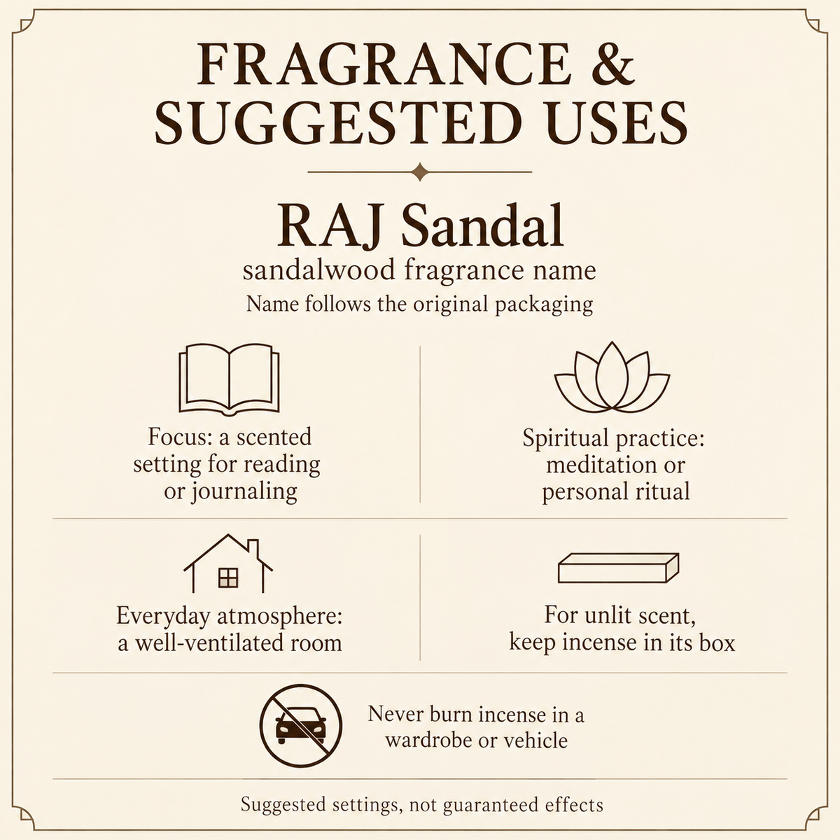 RAJ Sandal Dhoop Incense — Carton of 12 Small Boxes — uses