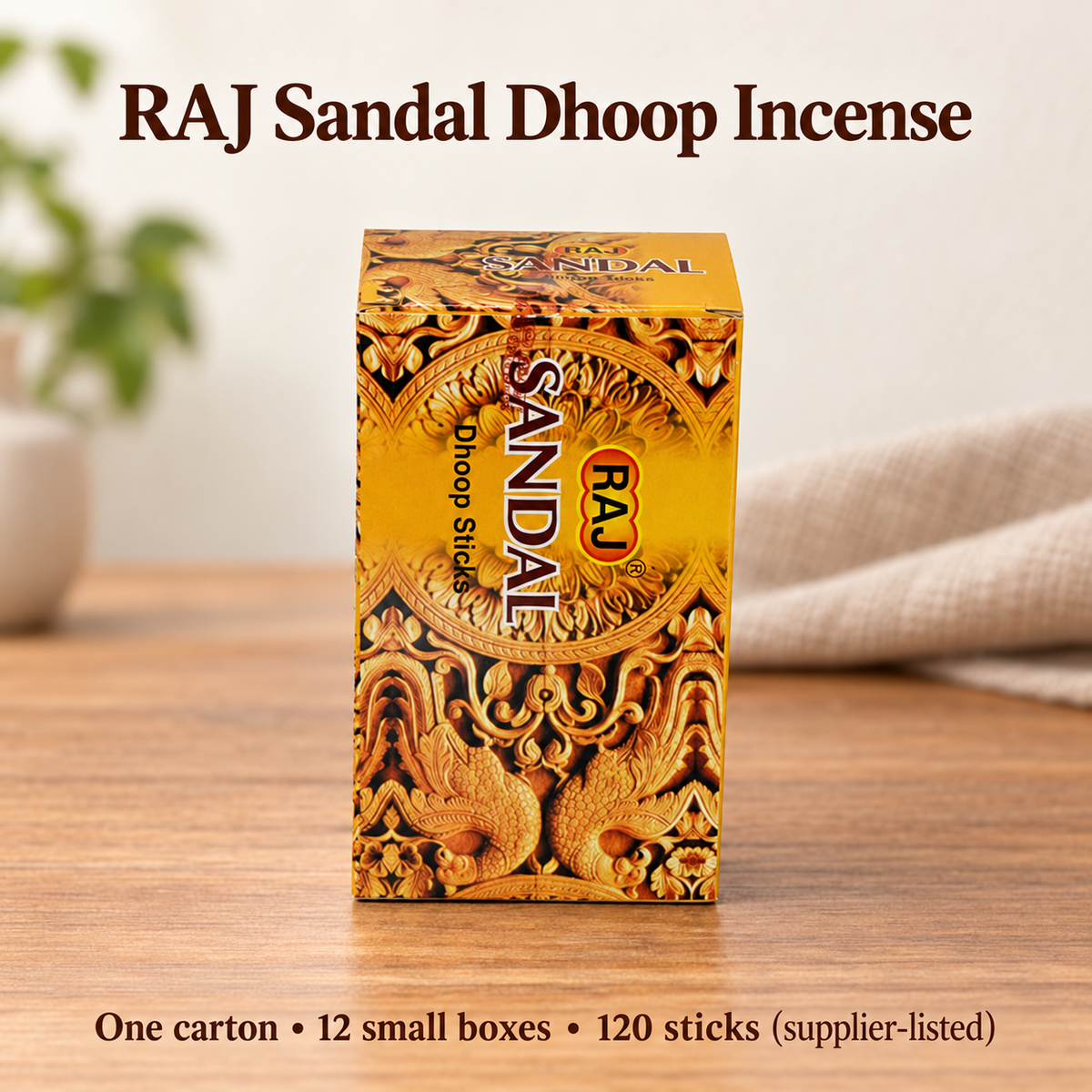 RAJ Sandal Dhoop Incense — Carton of 12 Small Boxes — variant-13