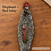 Decorative Alloy Incense Trays — Elephant, Buddha & Ganesha, Red or Green Inlay — variant-01