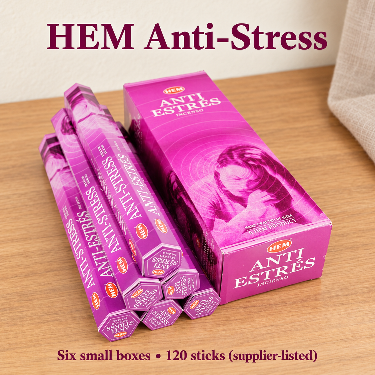 HEM Anti-Stress — six-box carton, 120 sticks