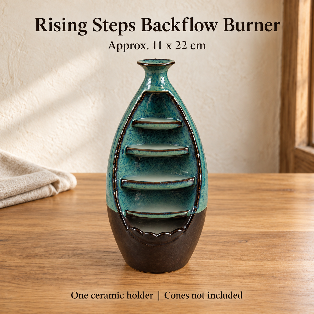 Rising Steps Backflow Burner — One ceramic holder | Cones not included