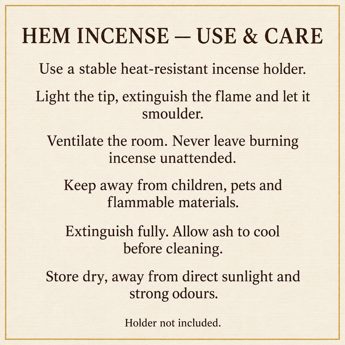 HEM incense use and care | English information guide