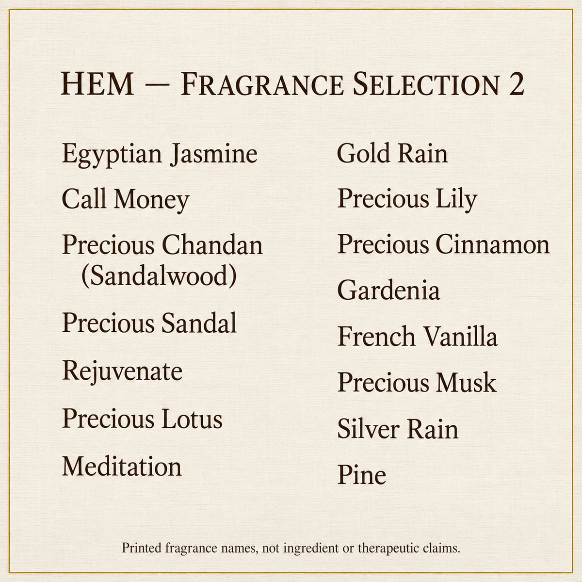 HEM printed fragrance names 2 | English information guide