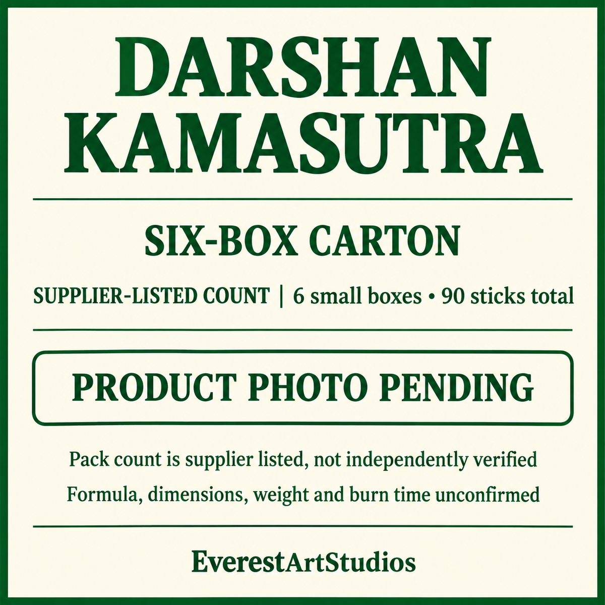 Darshan Kamasutra carton — specification card; product photo pending
