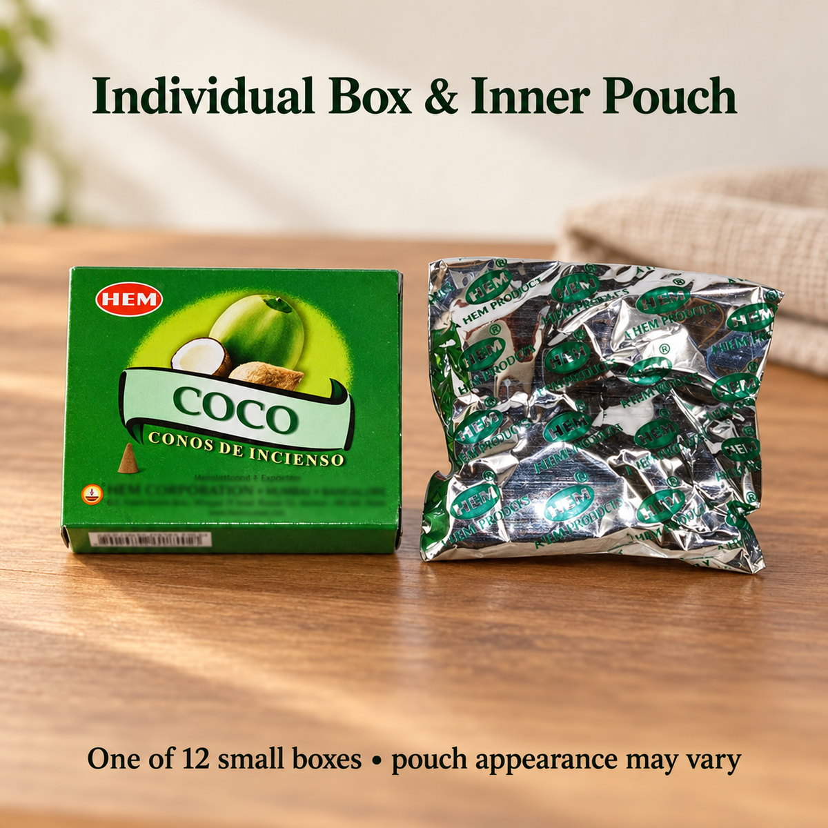 HEM Coconut Incense Cones — 12-Box Carton, 120 Regular Cones — inner