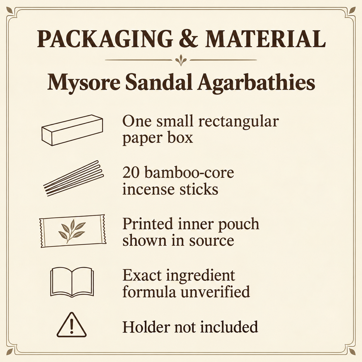Mysore Sandal Incense — 20-Stick Small Box — pack