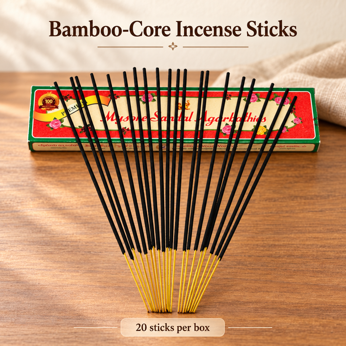 Mysore Sandal Incense — 20-Stick Small Box — sticks