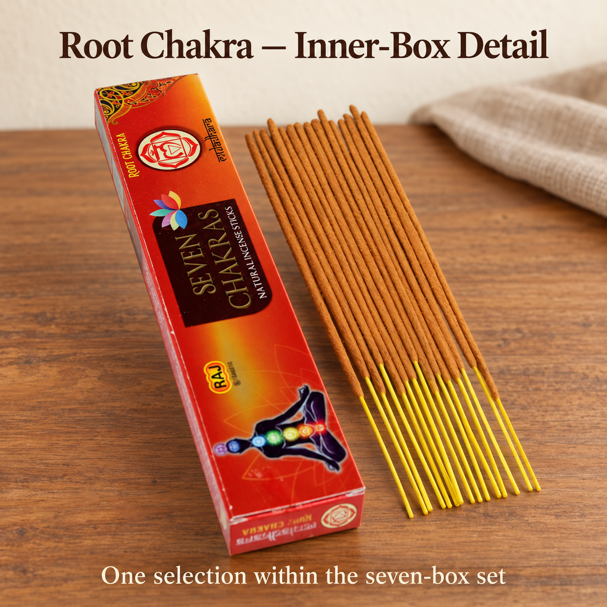 RAJ Seven Chakras Incense Set — Seven Boxes, 105 Sticks | product-03