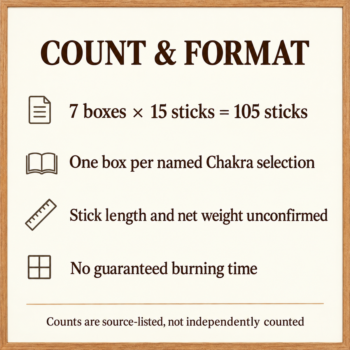 RAJ Seven Chakras Incense Set — Seven Boxes, 105 Sticks | size