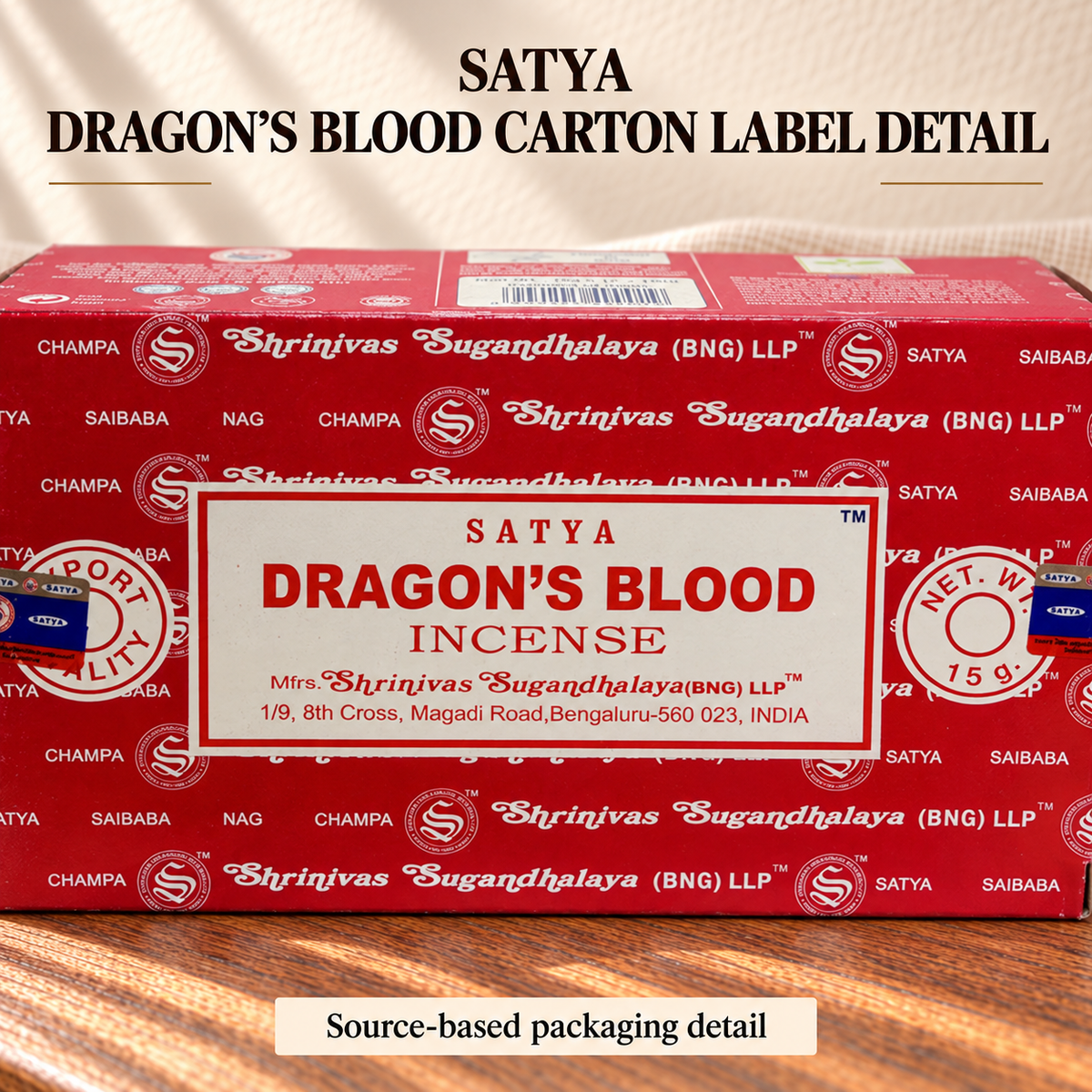 Satya Dragon’s Blood carton label detail