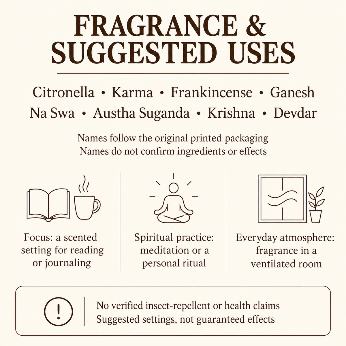 STUPA Lokta Rope Incense — Eight Fragrances, 8-Rope Boxes — uses