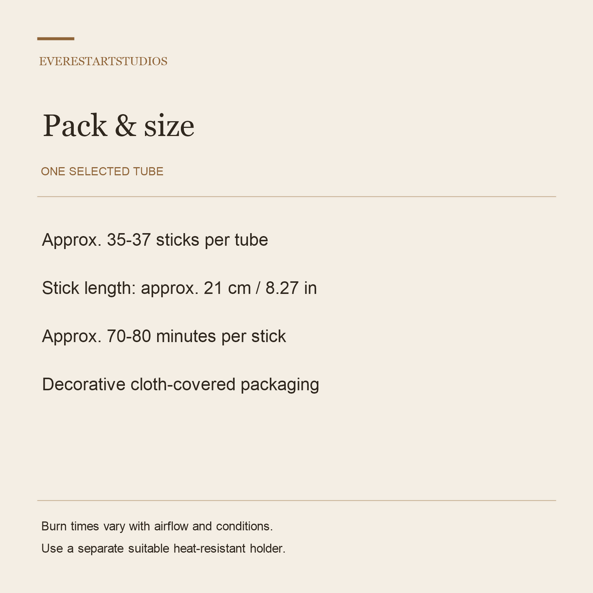 Cloth-covered tube incense — specifications