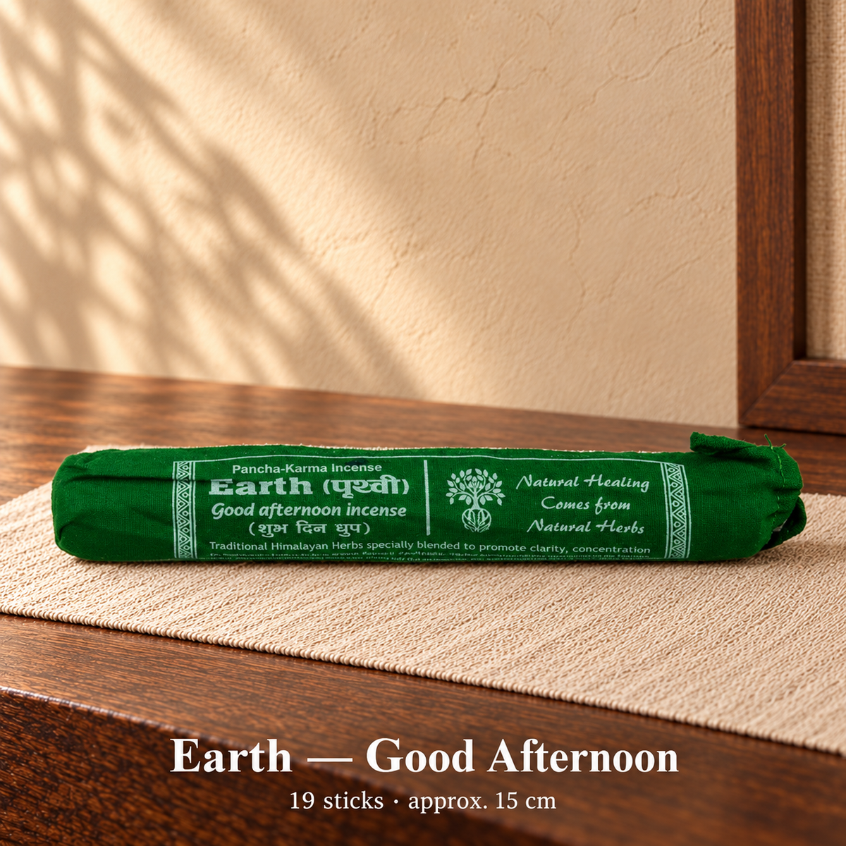 Earth — Good Afternoon — cloth-wrapped incense bundle, 19 sticks