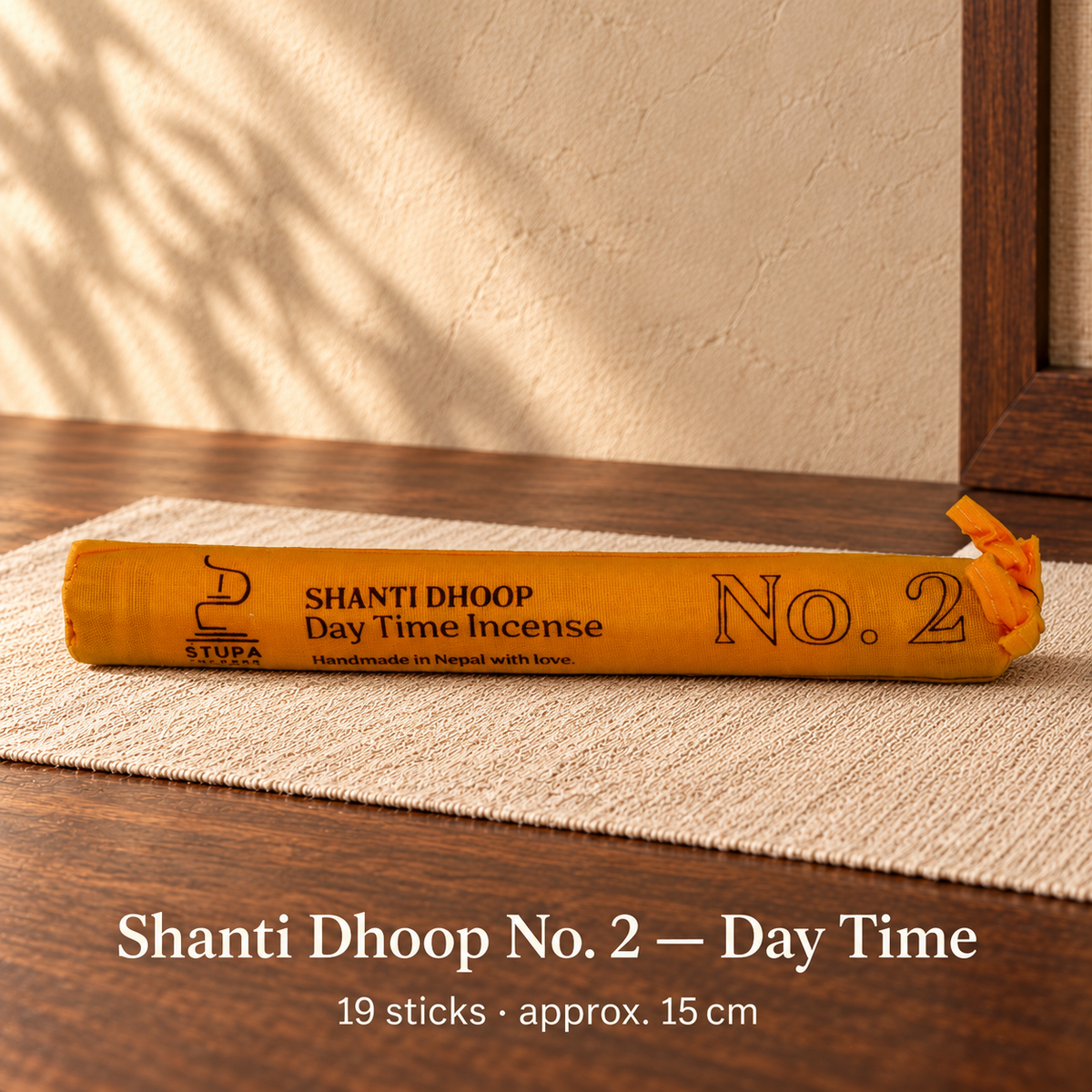 Shanti Dhoop No. 2 — Day Time — cloth-wrapped incense bundle, 19 sticks