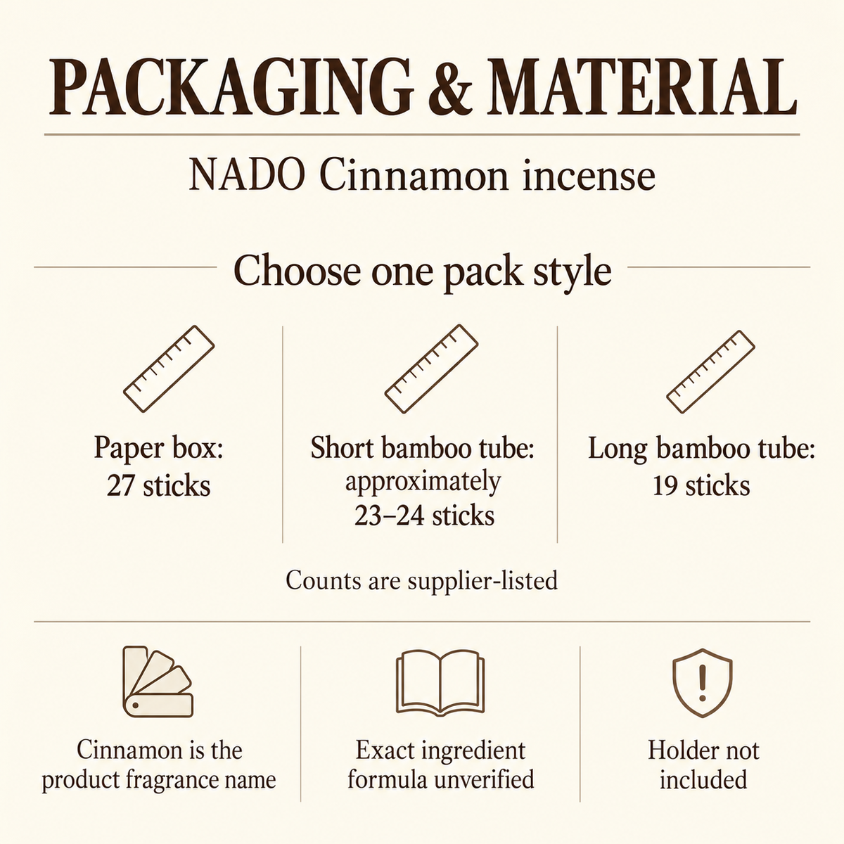 NADO Cinnamon Incense — Paper Box & Bamboo Tube Selections — pack