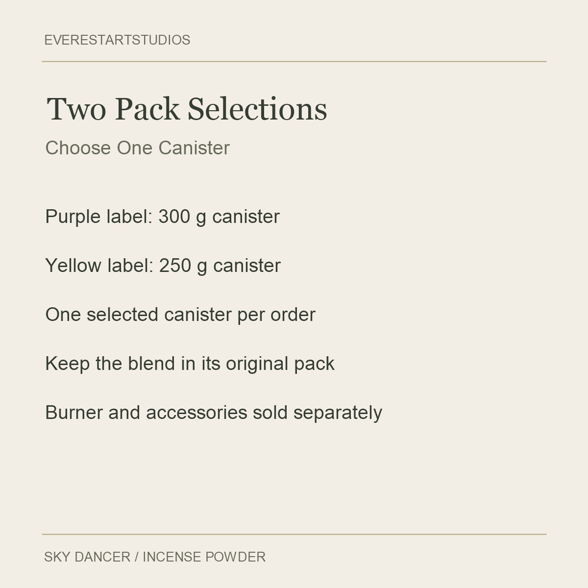 Sky Dancer Incense Powder — Two Pack Selections
