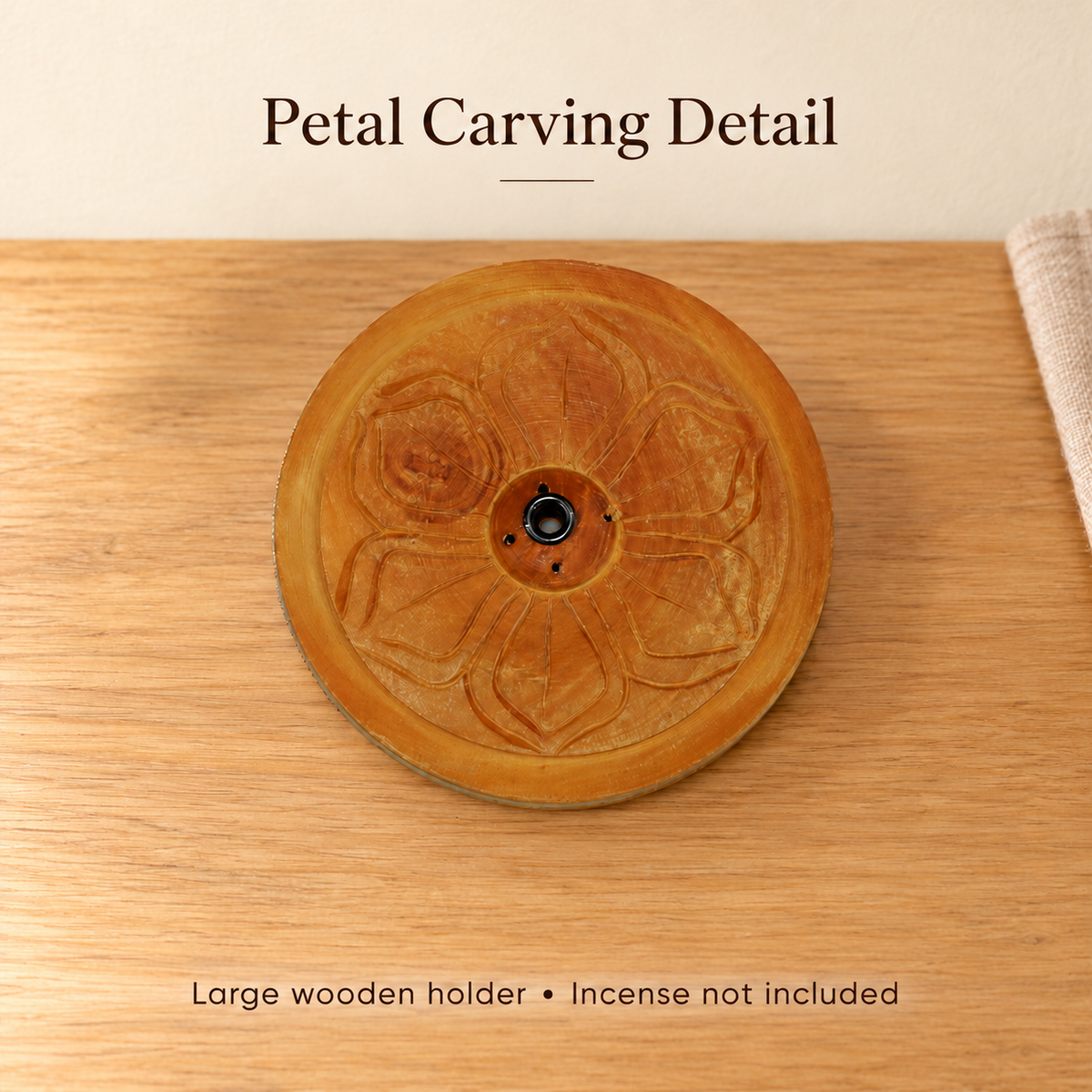 Carved Petal Wooden Incense Holder — Large Round, 5 mm Hole | product-02