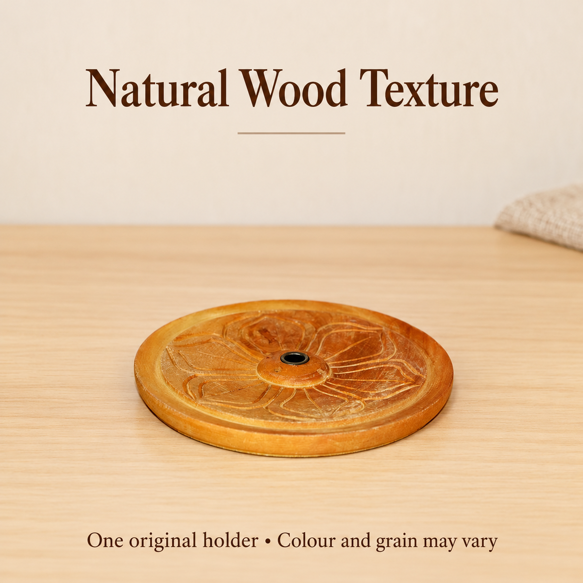 Carved Petal Wooden Incense Holder — Large Round, 5 mm Hole | product-03