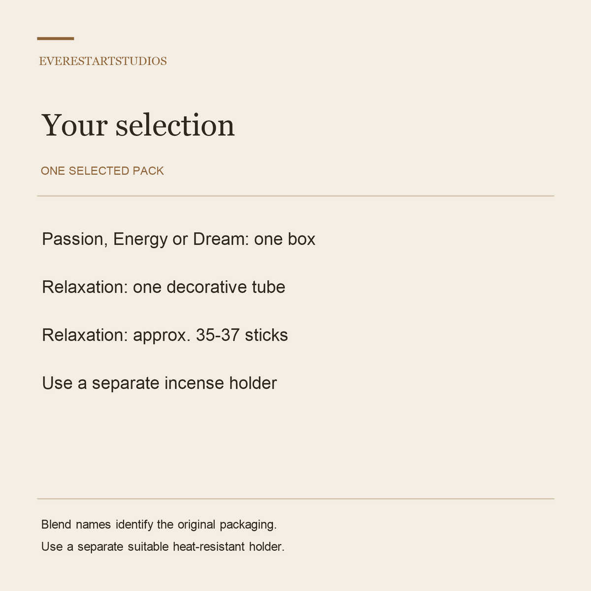 Himalayan incense — specifications