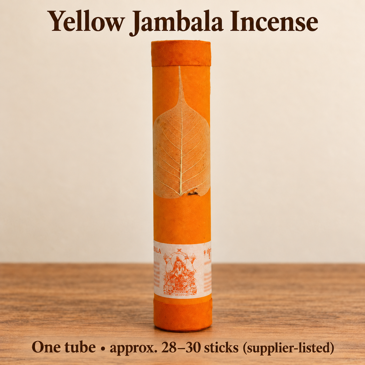 Yellow Jambala original coloured leaf-decorated incense tube