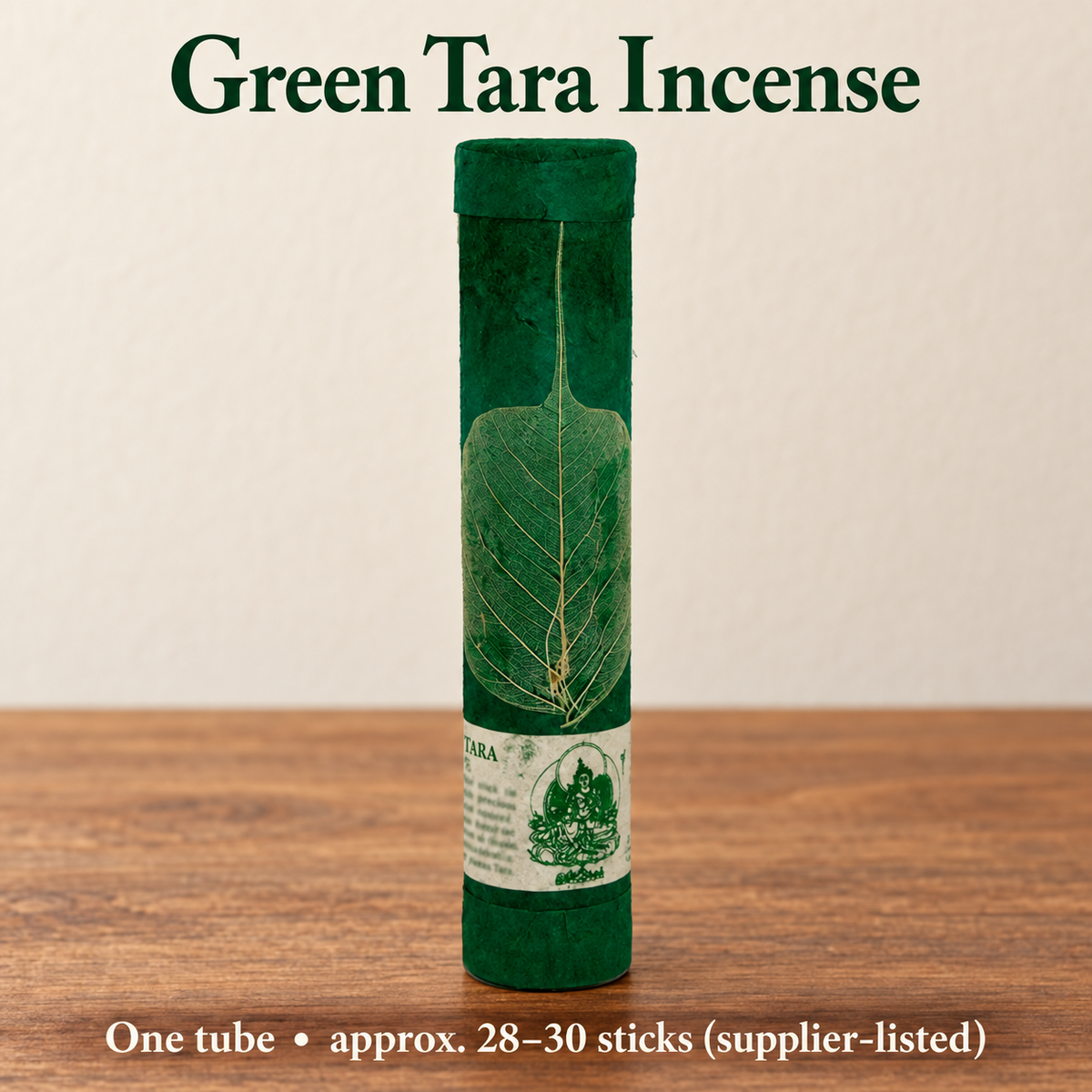 Green Tara original coloured leaf-decorated incense tube