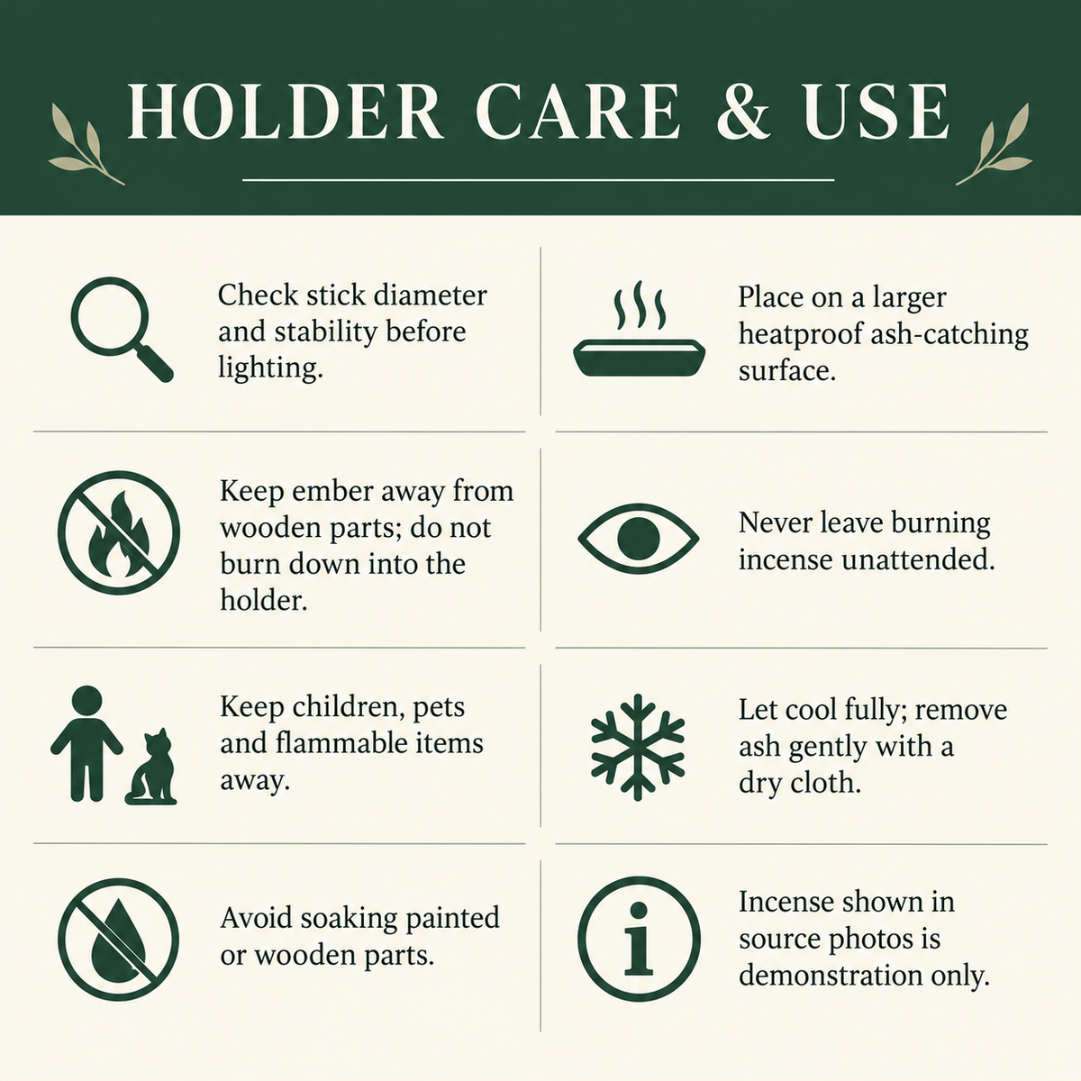 Incense holder Care reference