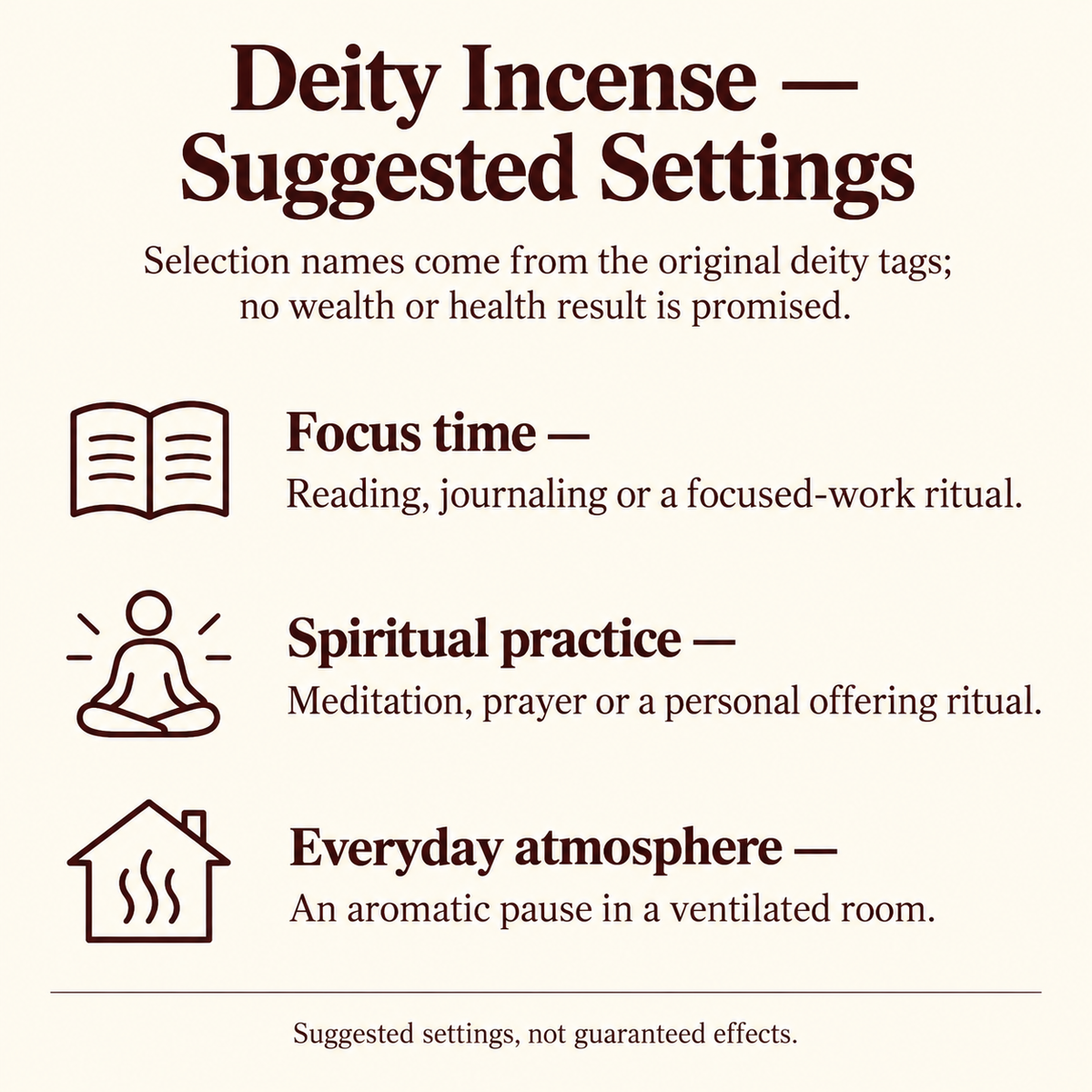 Leaf-decorated incense focus, spiritual practice and everyday settings
