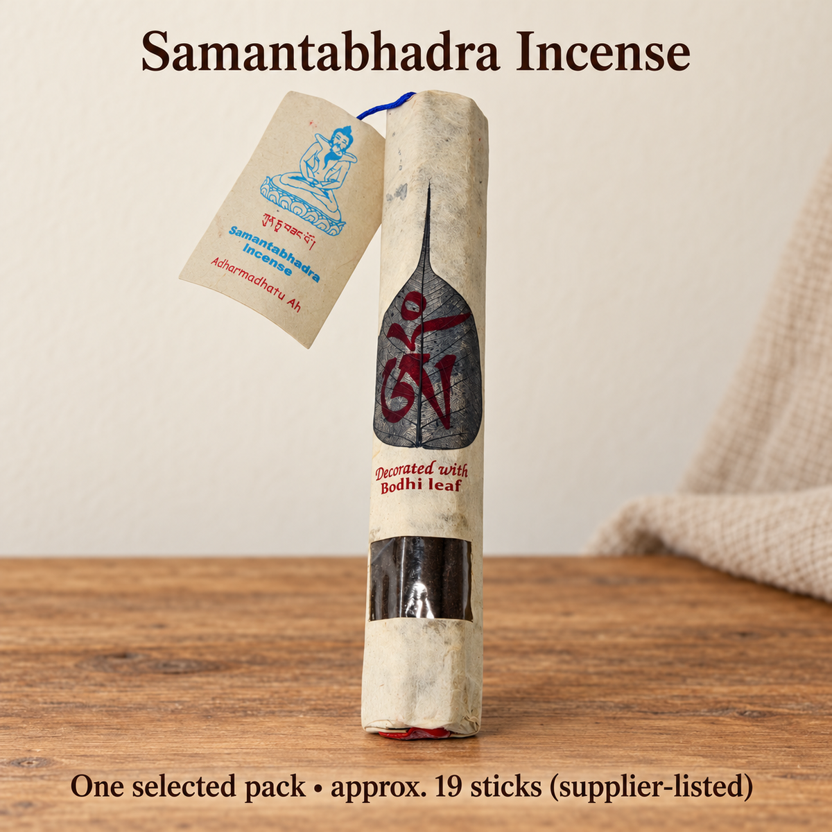 Samantabhadra leaf-decorated incense — one pack, approx.19sticks