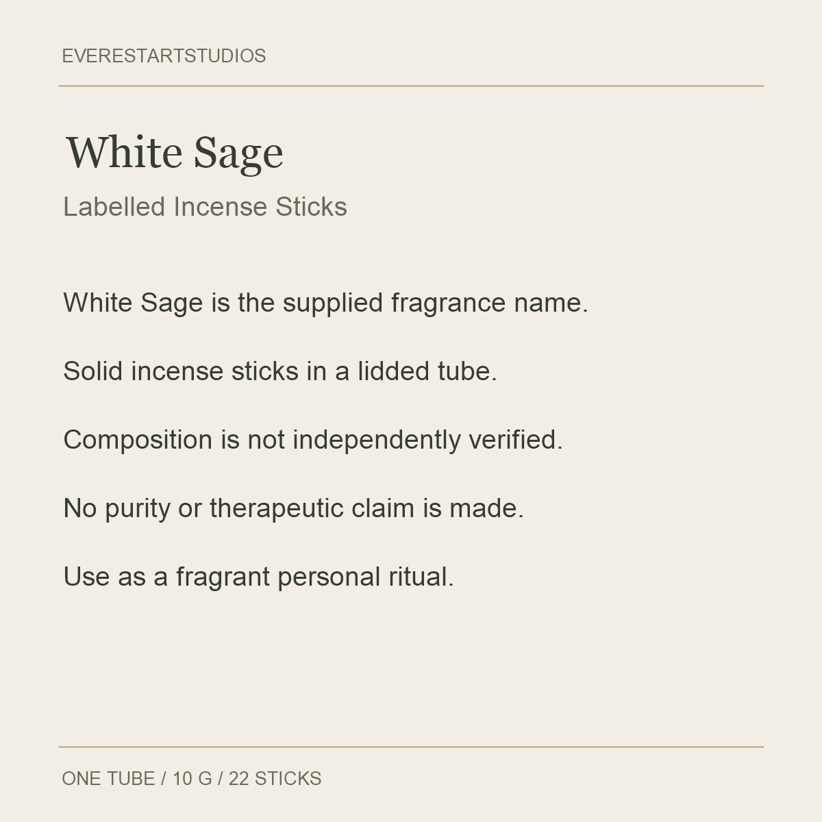 White Sage Incense Sticks — 10 g Tube — fragrance