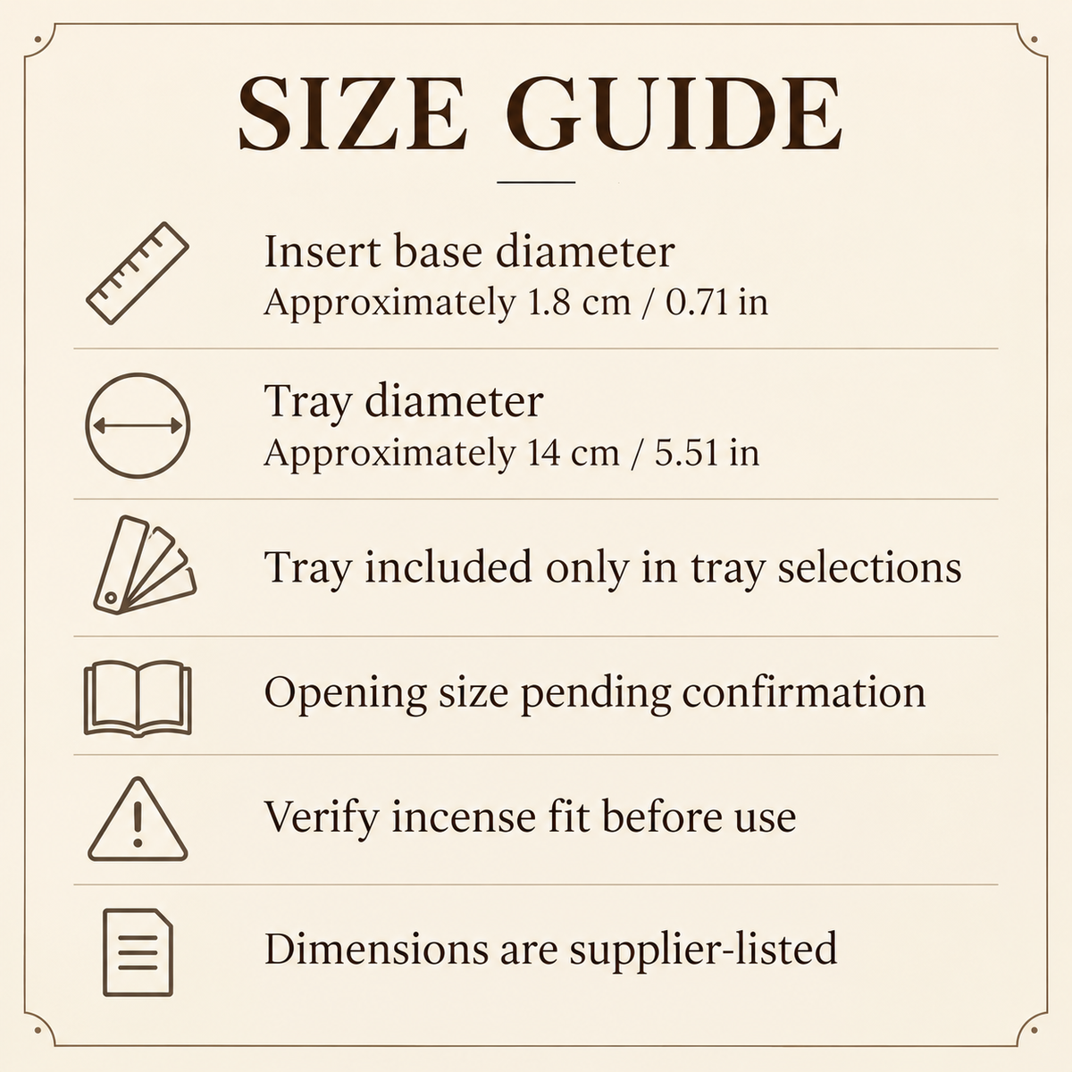 Wide-Hole Incense Inserts — Insert Only or Tray Sets — size