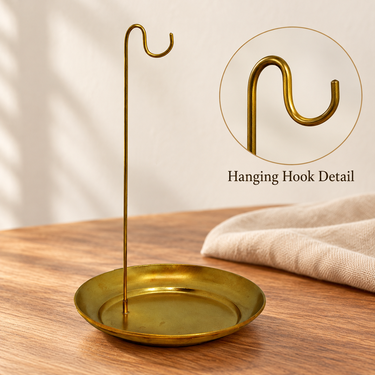 Hanging Incense Stands — Rope Hook, Wood Cup & Flower Dish — hook