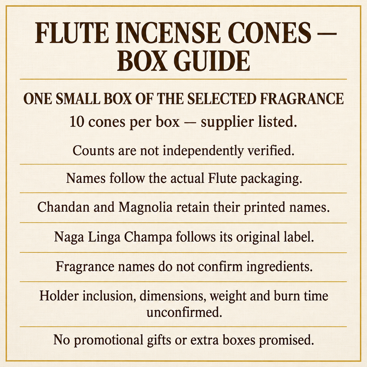 Flute cone packaging and name guide