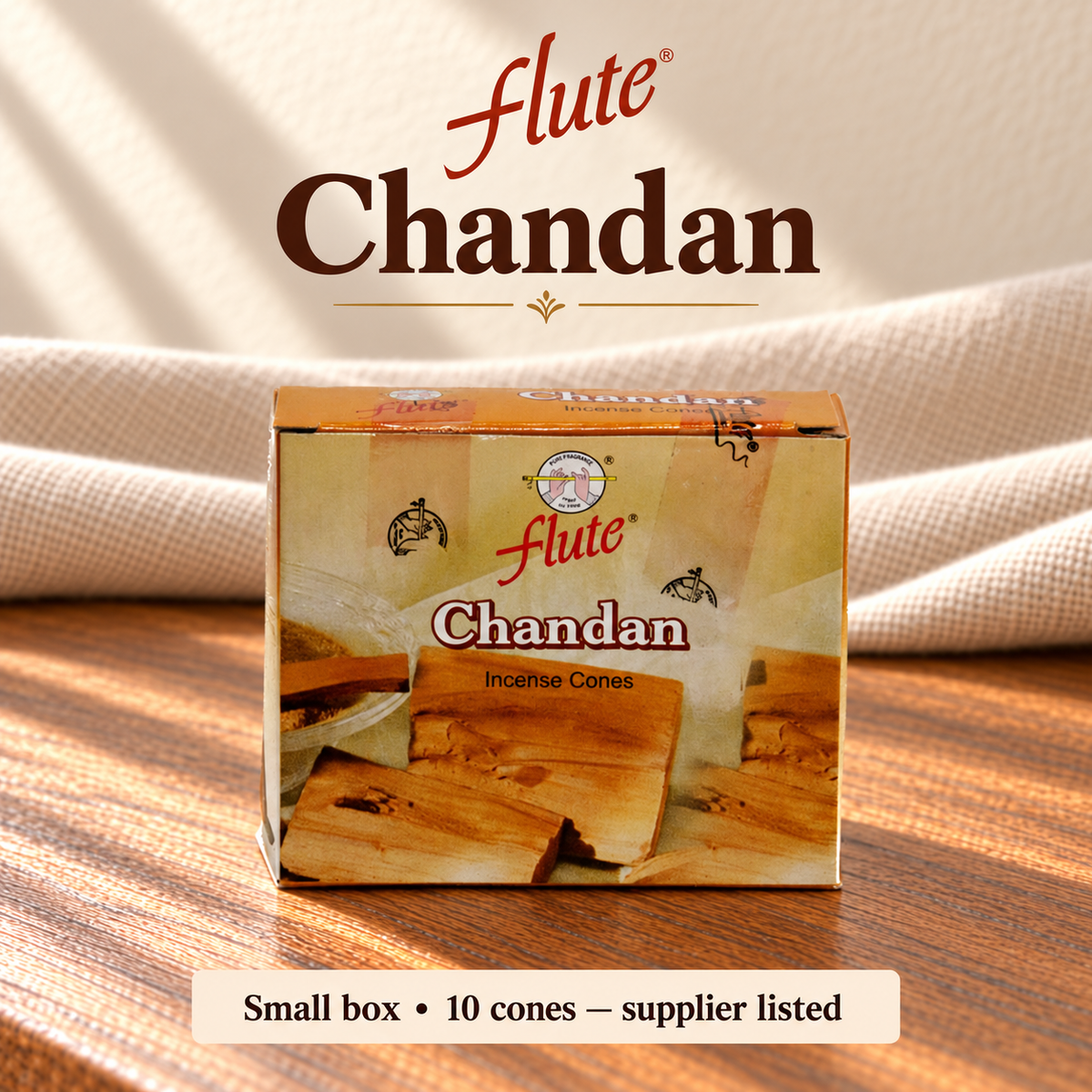 Flute Chandan — small box, 10 cones supplier listed