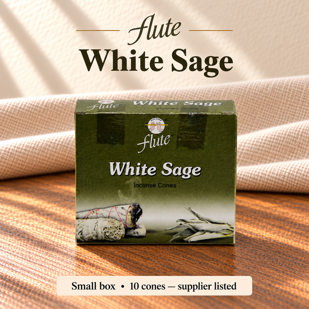 Flute White Sage — small box, 10 cones supplier listed