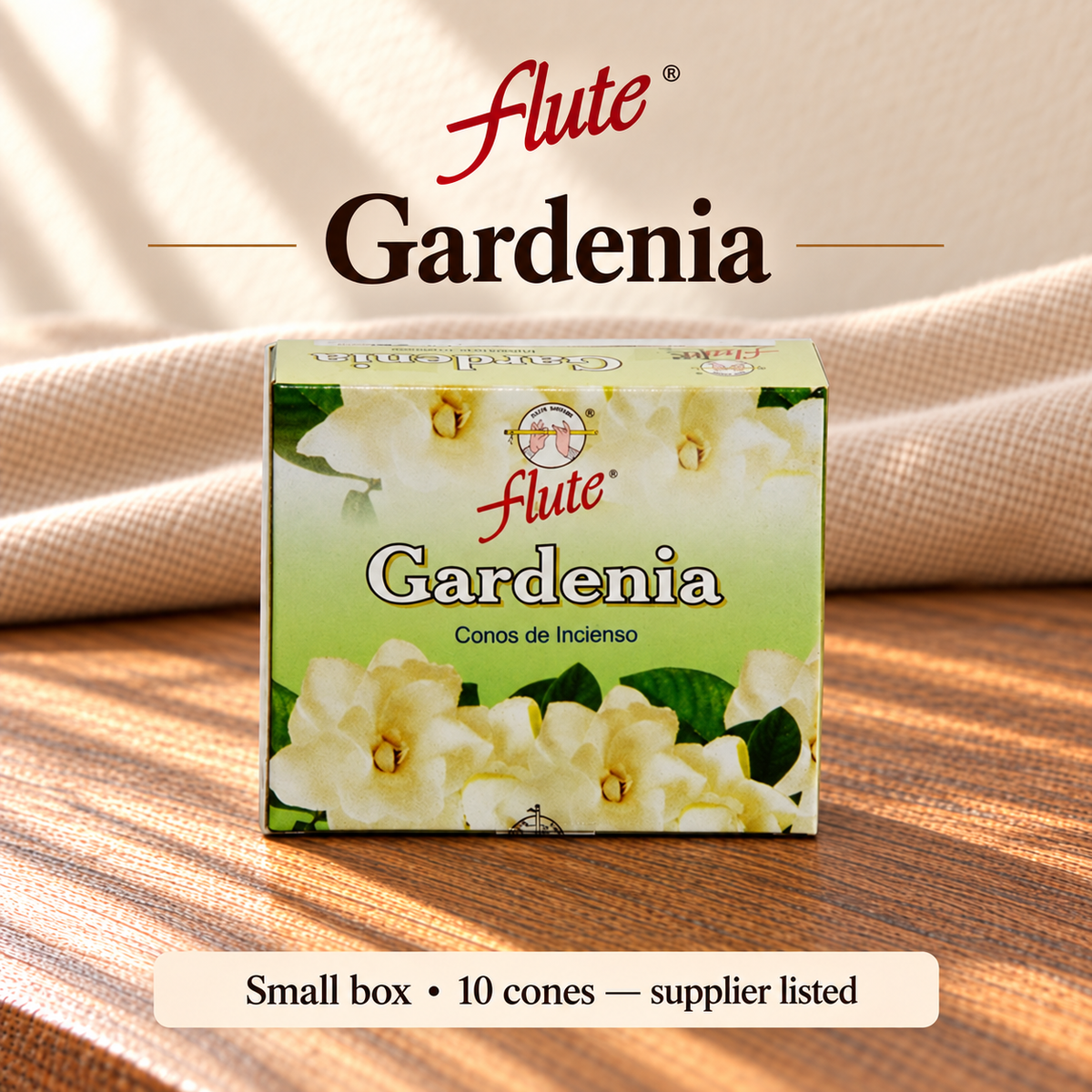 Flute Gardenia — small box, 10 cones supplier listed